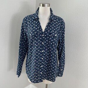 Croft & Barrow‎ Womens Plus XXL Navy Button Up Shirt All Over Swan Blouse Navy